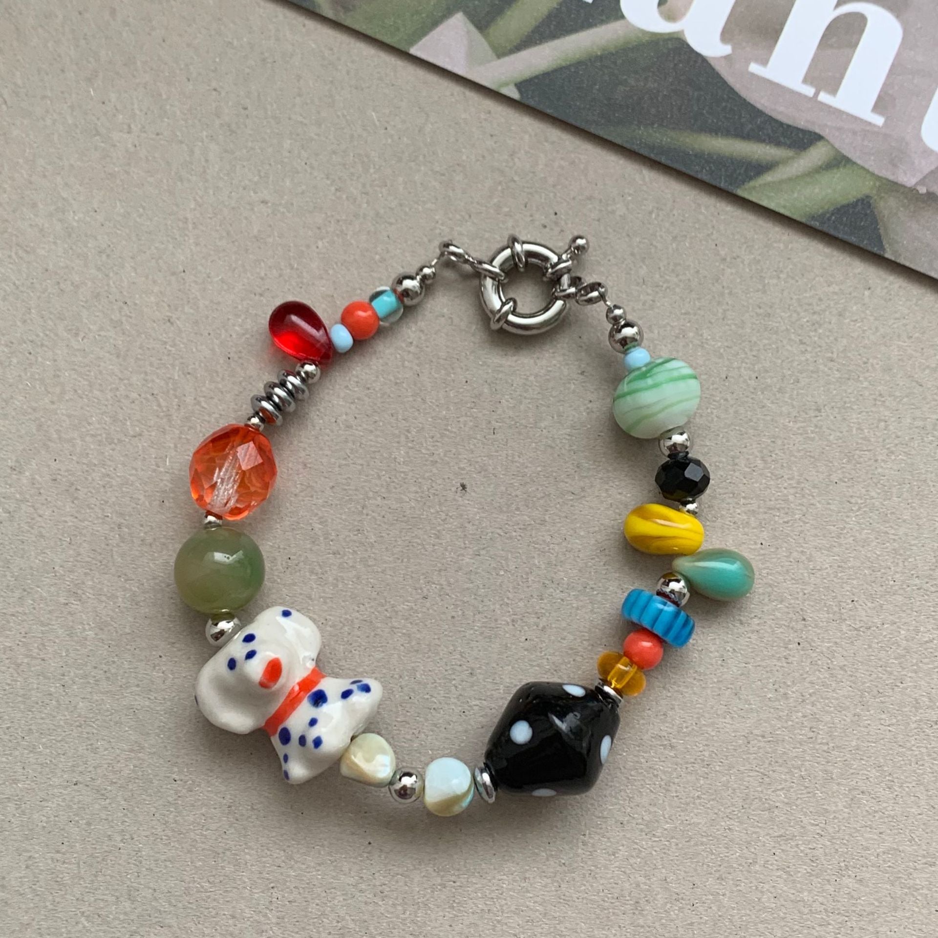Fashion Color Contrast Bead Flower Charm Bracelet 6W6JBR378