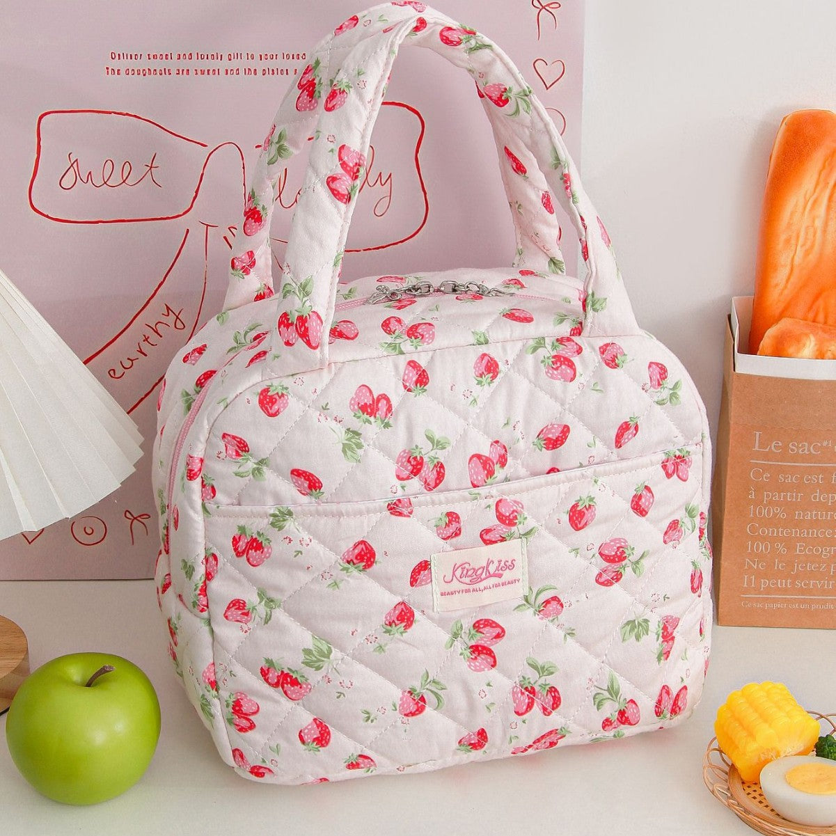 Strawberry Quilted Cosmetic Bag - DippedShop Wholesale - #4627