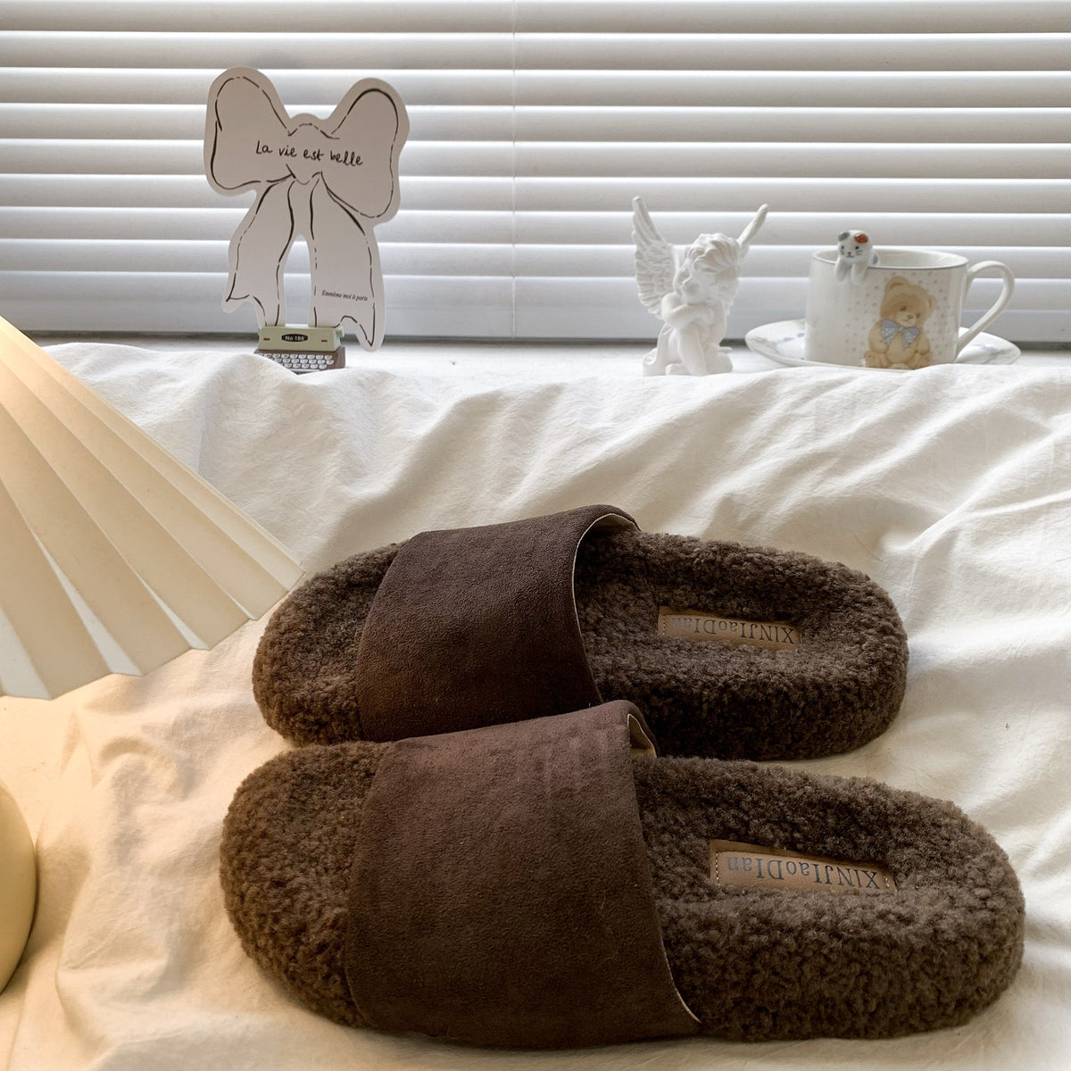 Fluffy Plush Platform Outdoor Open Toe Slippers 6W8FSP237