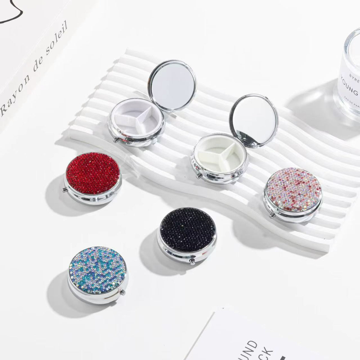 Rhinestone Round Mirror Case - DippedShop Wholesale - #0051