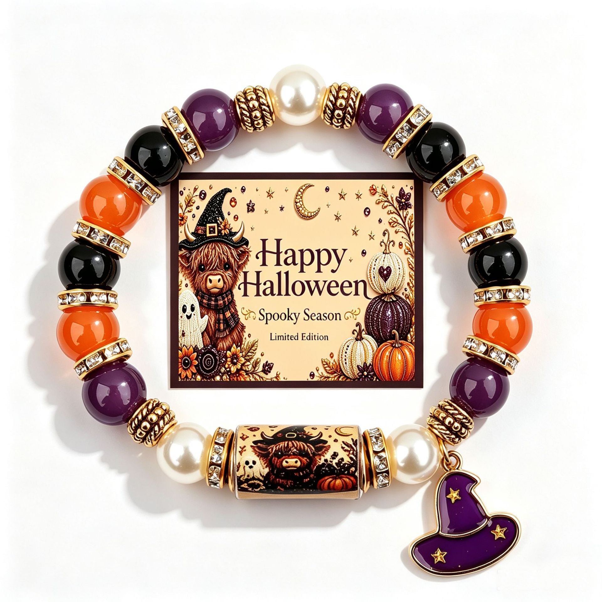Handmade Halloween Ghost Beaded Stretch Bracelet 6W6JBR449