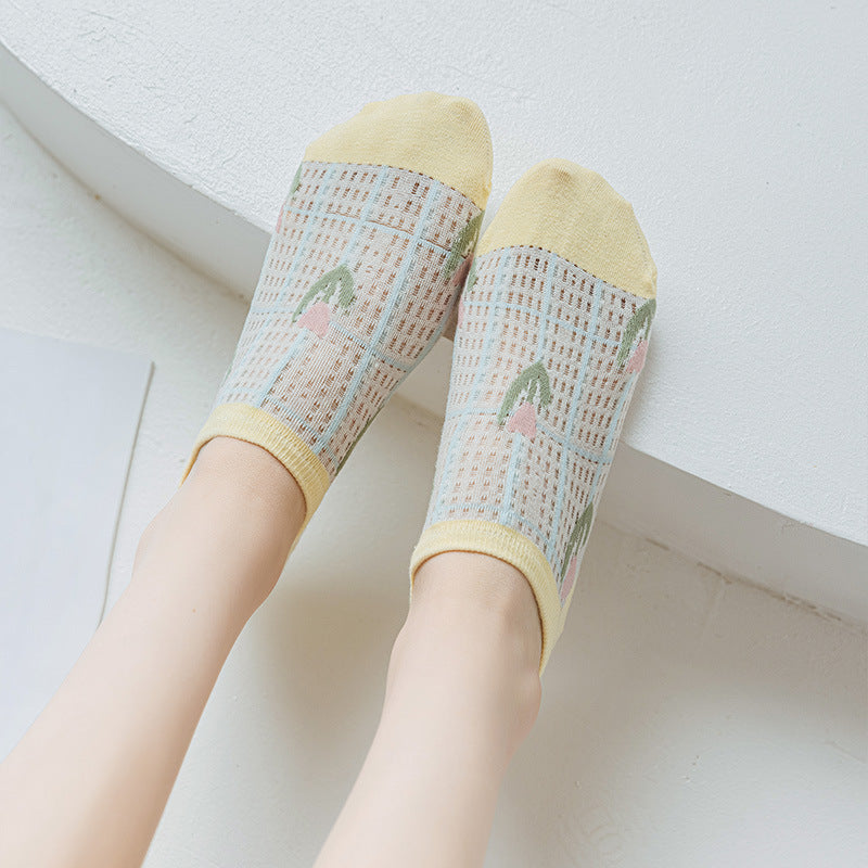 Floral Mesh No Show Socks - DippedShop Wholesale - #5683