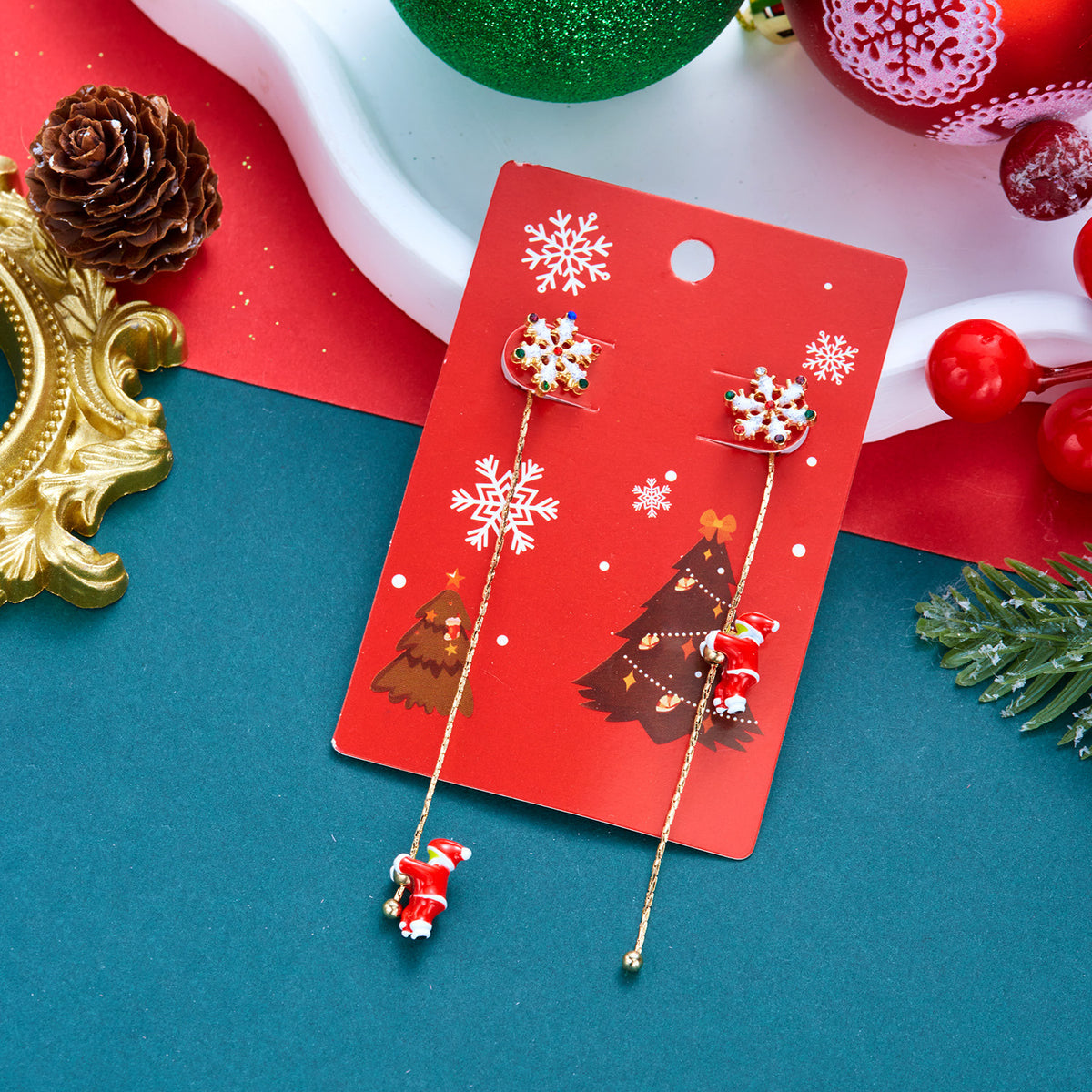Christmas Tree Santa Claus Tassel Asymmetrical Dangle Earrings 6W6JER688