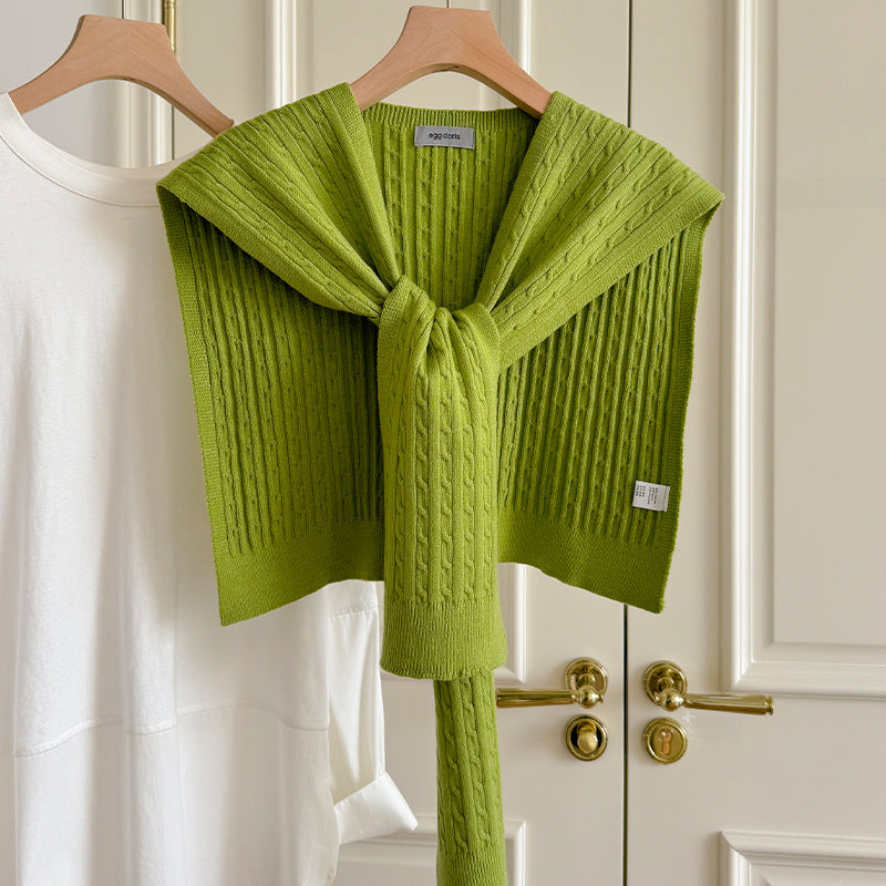 Trendy Cable Knit Solid Color Sweater Shawl 6W6NSC54