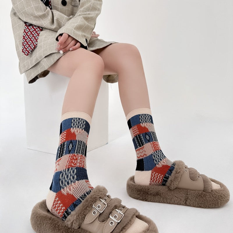 Cotton Plaid Mid-Calf Socks - DippedShop Wholesale - #7203