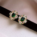 Fashion Green Cubic Zirconia Flower Stud Earrings 6W6JER752