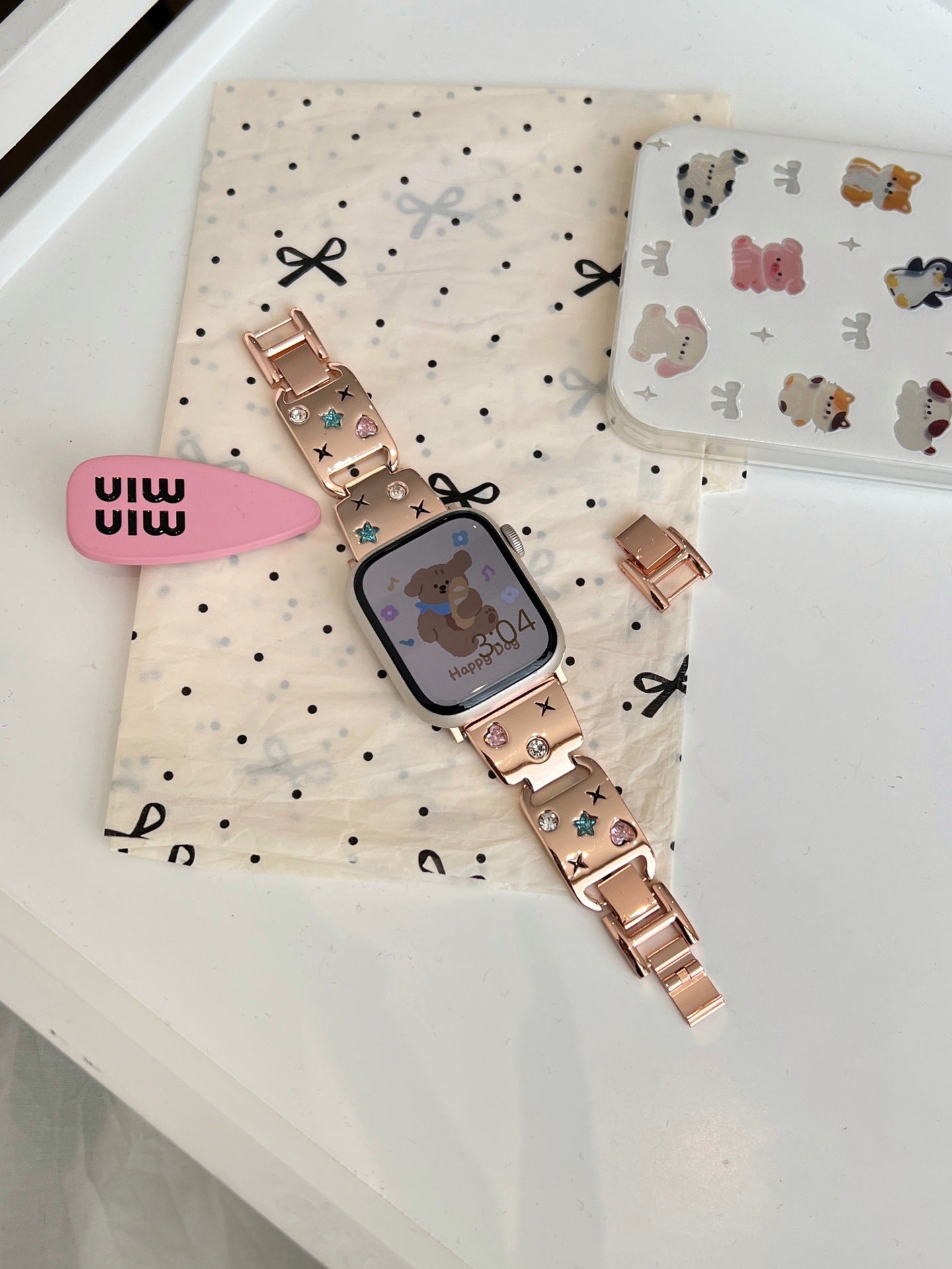 Star‑Burst Shiny Rhinestones Metal Watch Band 6W6JWA105
