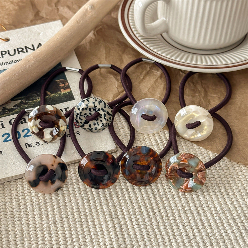 Trendy Tortoise Shell Acrylic Button Hair Tie MK2BW6W6HHT06