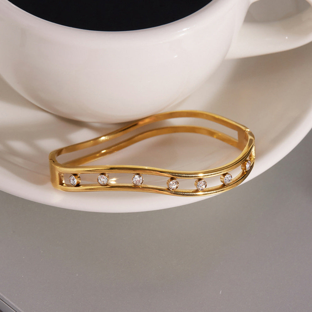 Fashion Irregular Cubic Zirconia Bangle Bracelet 6W6JBR602