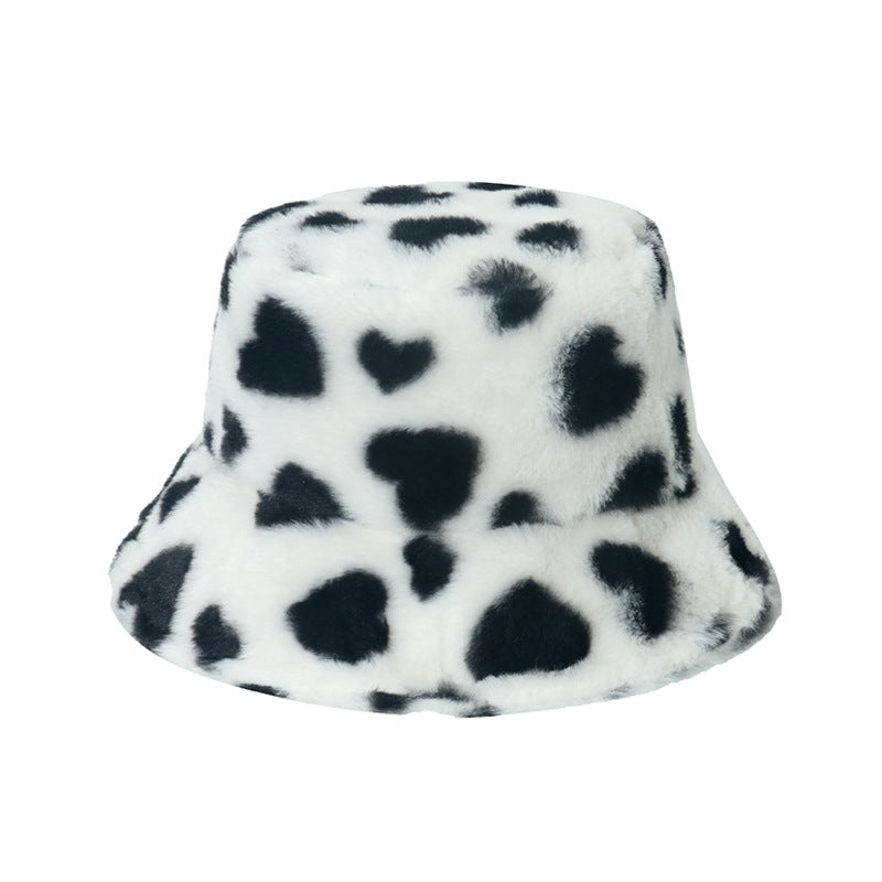 Trendy Heart Print Fluffy Plush Bucket Hat 6W6HAT808