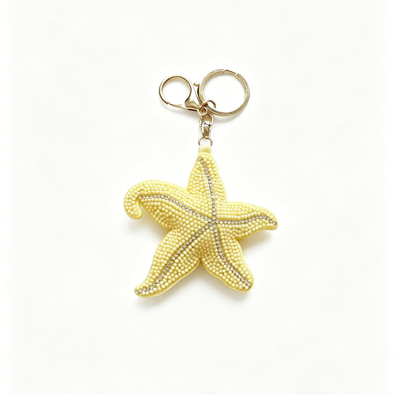 Creative Beaded Rhinestones Starfish Pendant Keychain 6W10BBC822