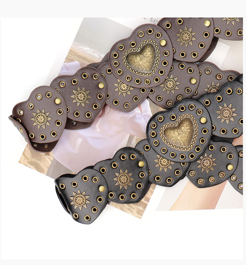 Boho Heart Wide Waist Western Leather Belt MK2LEEP6W6JBT41