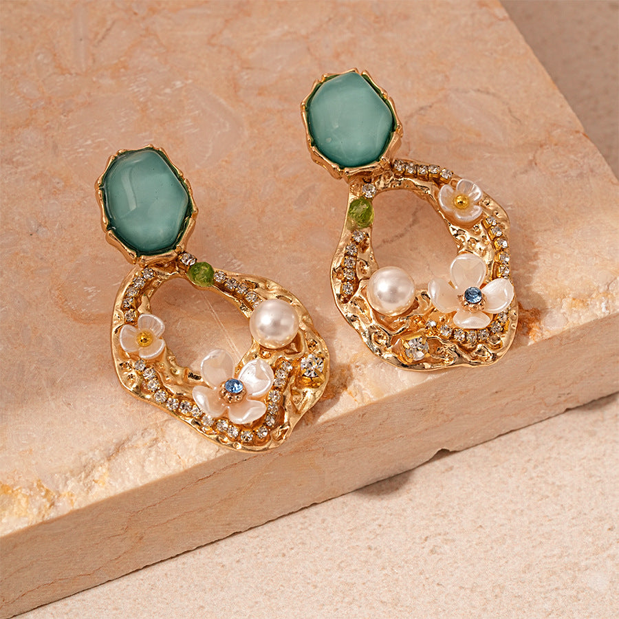 Sparkling Rhinestone Pearl Earrings - DippedShop Wholesale - #4835