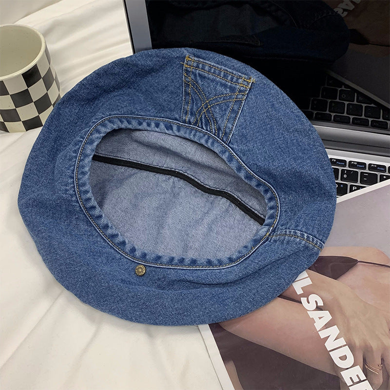 Fashion Washed Solid Color Denim Beret MK2BW6W6HAT103
