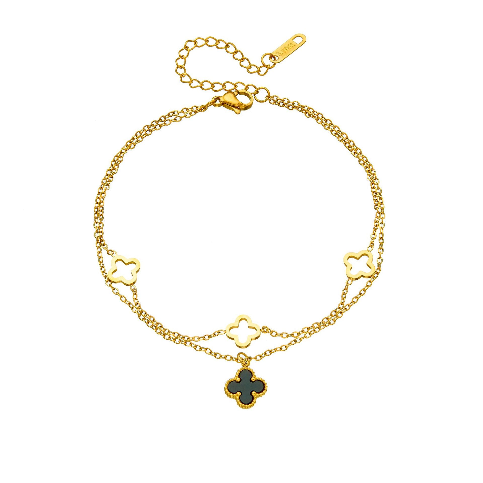 Trendy Four Leaf Clover Layered Chain Anklet 8ZA6JAB14