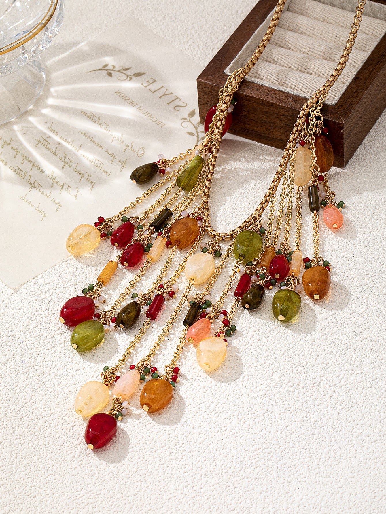 Stylish Gold Plated Beaded Tassel Choker Necklace 6W6JNC616