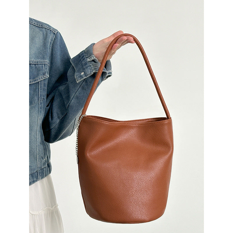 Trendy Solid Color Commuter Bucket Shoulder Bag 6W10BBG2017