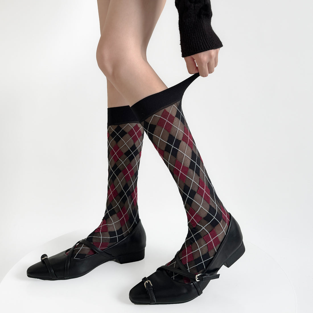 Vintage Plaid Color Block Sheer Calf Socks DP25E988