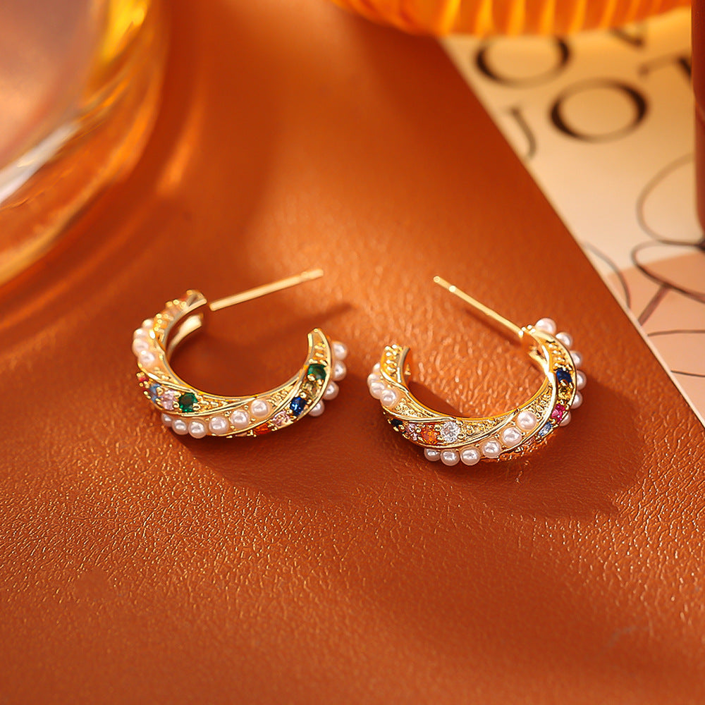 Colorful C-Shaped Stud Earrings - DippedShop Wholesale - #8371