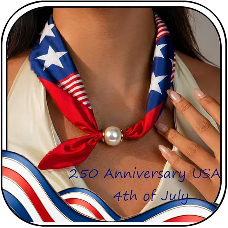 Stylish USA Flag Pearl Statement Scarf Necklace 8ZA6JNC277T