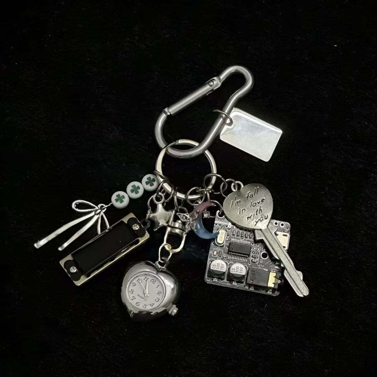 Vintage Pocket Watch Circuit Board Pendant Keychain 6W10BBC403