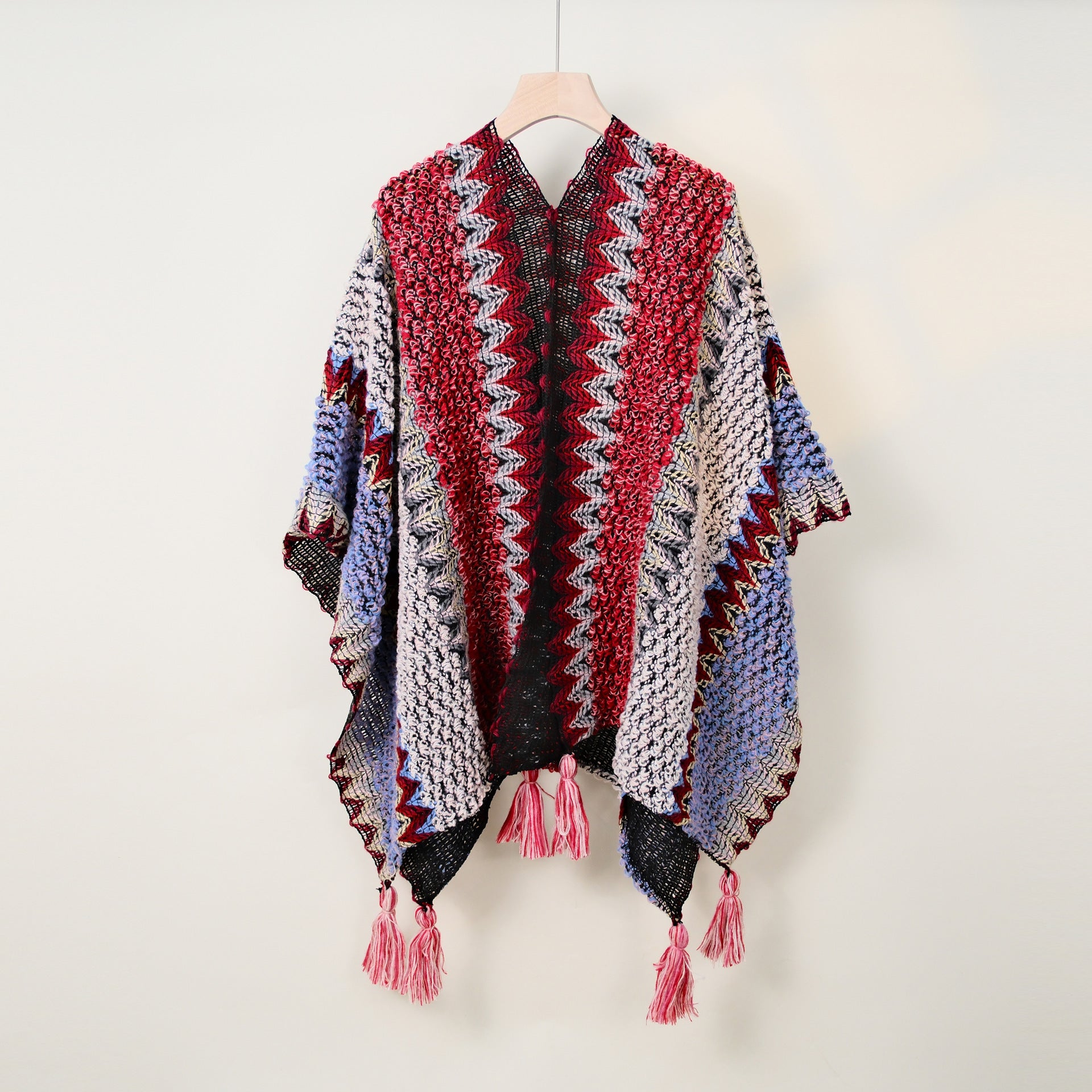 Boho Tassel Wavy Texture Knit Shawl Wrap 6W6NSC48