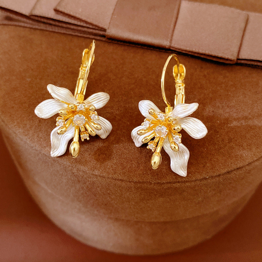 Elegant Enamel Cubic Zirconia Flower Hoop Earrings 6W6JER820