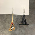 Halloween Witch Hat Broom Asymmetrical Dangle Earrings 6W6JER546