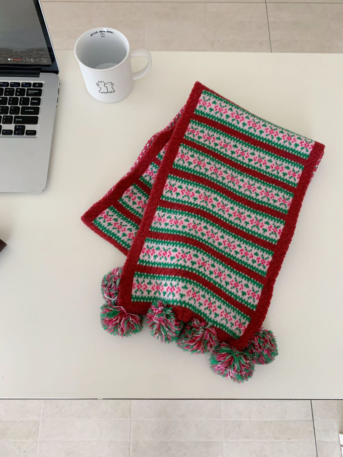 Fair Isle Pompom Knit Scarf - DippedShop Wholesale - #3635