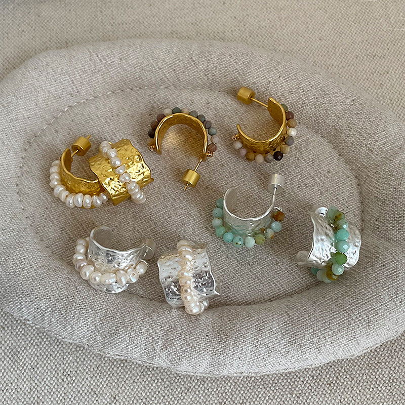 Gold Plated Pearl Wide Earrings - DippedShop Wholesale - #7427