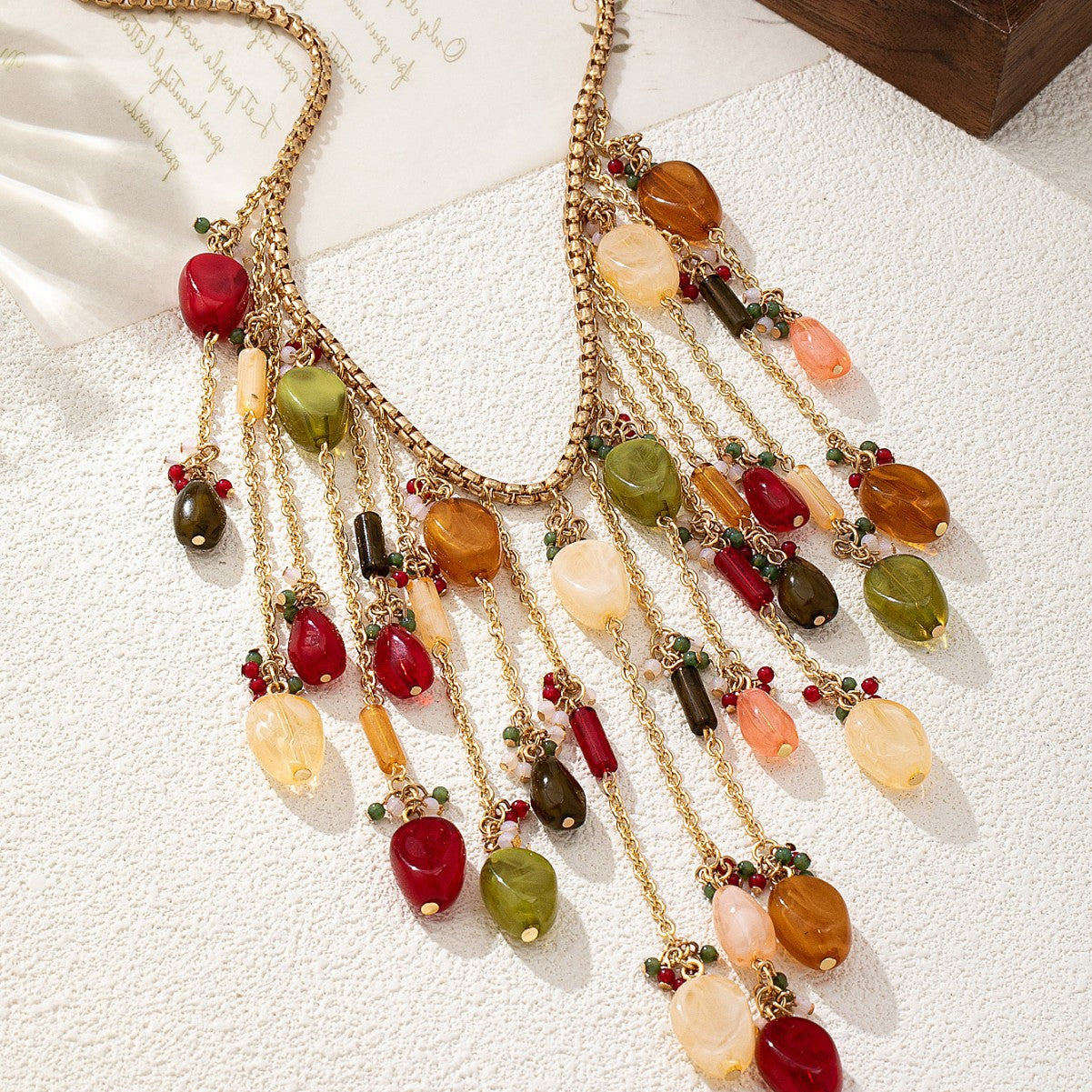 Stylish Gold Plated Beaded Tassel Choker Necklace 6W6JNC616
