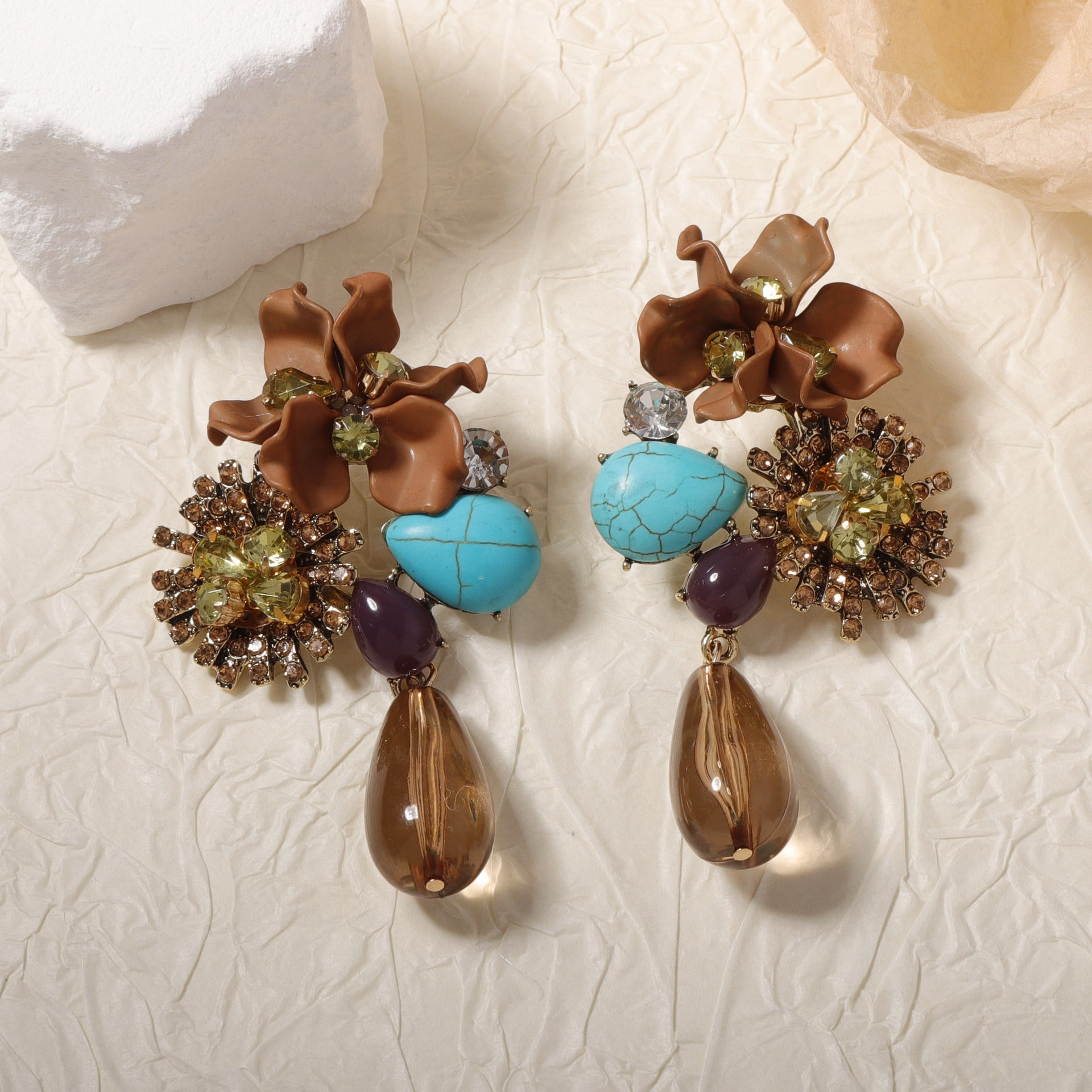 Resin Flower Teardrop Earrings - DippedShop Wholesale - #8403