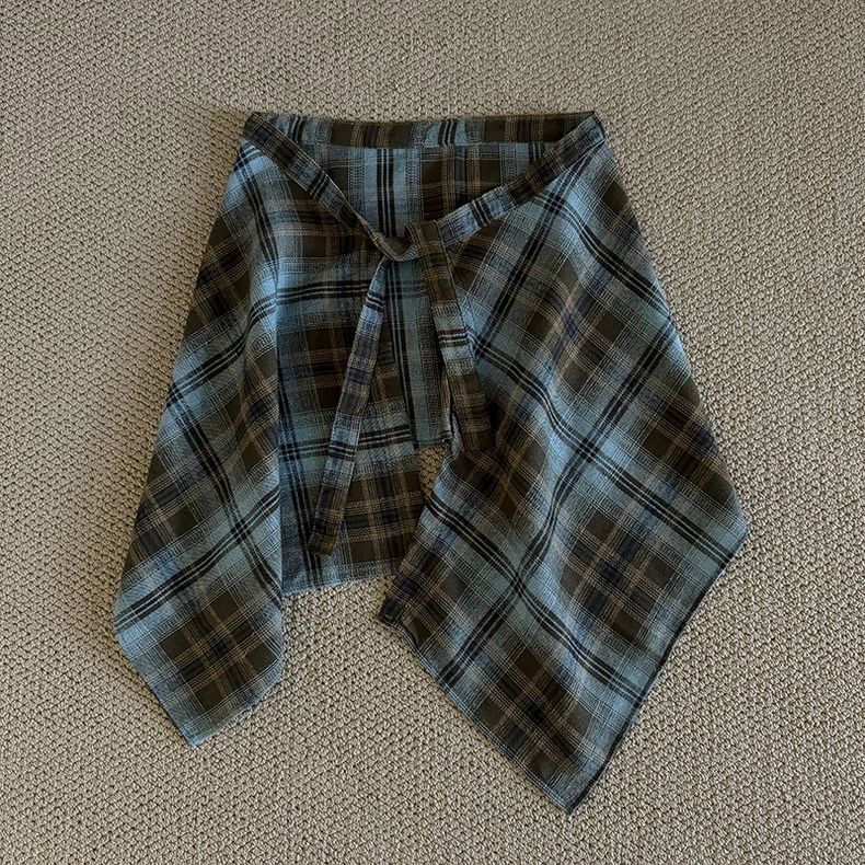 Fashion Plaid Half Skirt Tie Waist Hip Scarf 6W1SL43