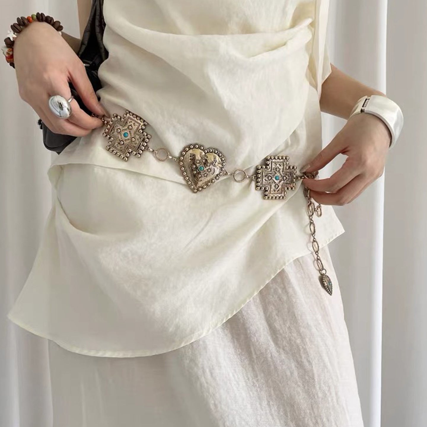 Retro Western Studded Wide Leather Belt 6W6JBT142