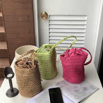 Solid Color Braided Bucket Shoulder Bag DP25C801