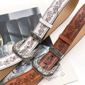 Vintage Embossed Flower Buckle Leather Belt MK2LEEP6W6JBT40