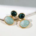 Vintage Emerald Green Oval Dnagle Earrings 6W6JER610