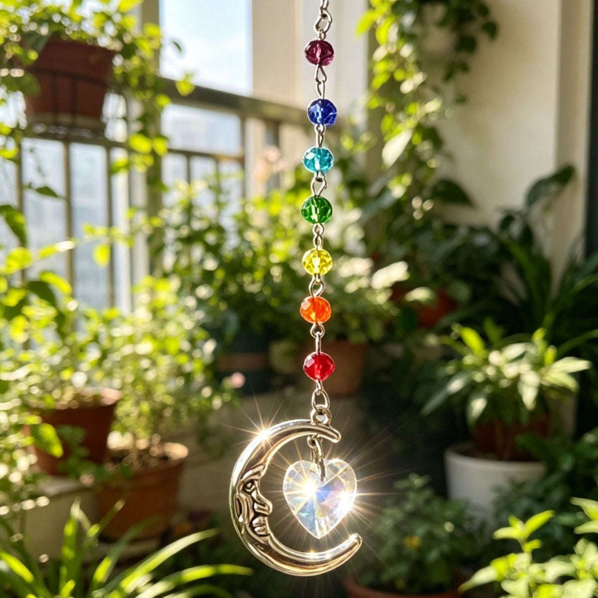 Colorful Crystal Bead Heart Moon Sun Catcher 6H7HLS141