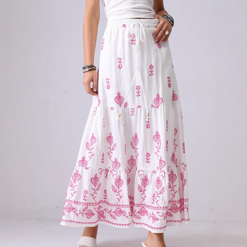 Floral Embroidered String Maxi Skirt DP25C892