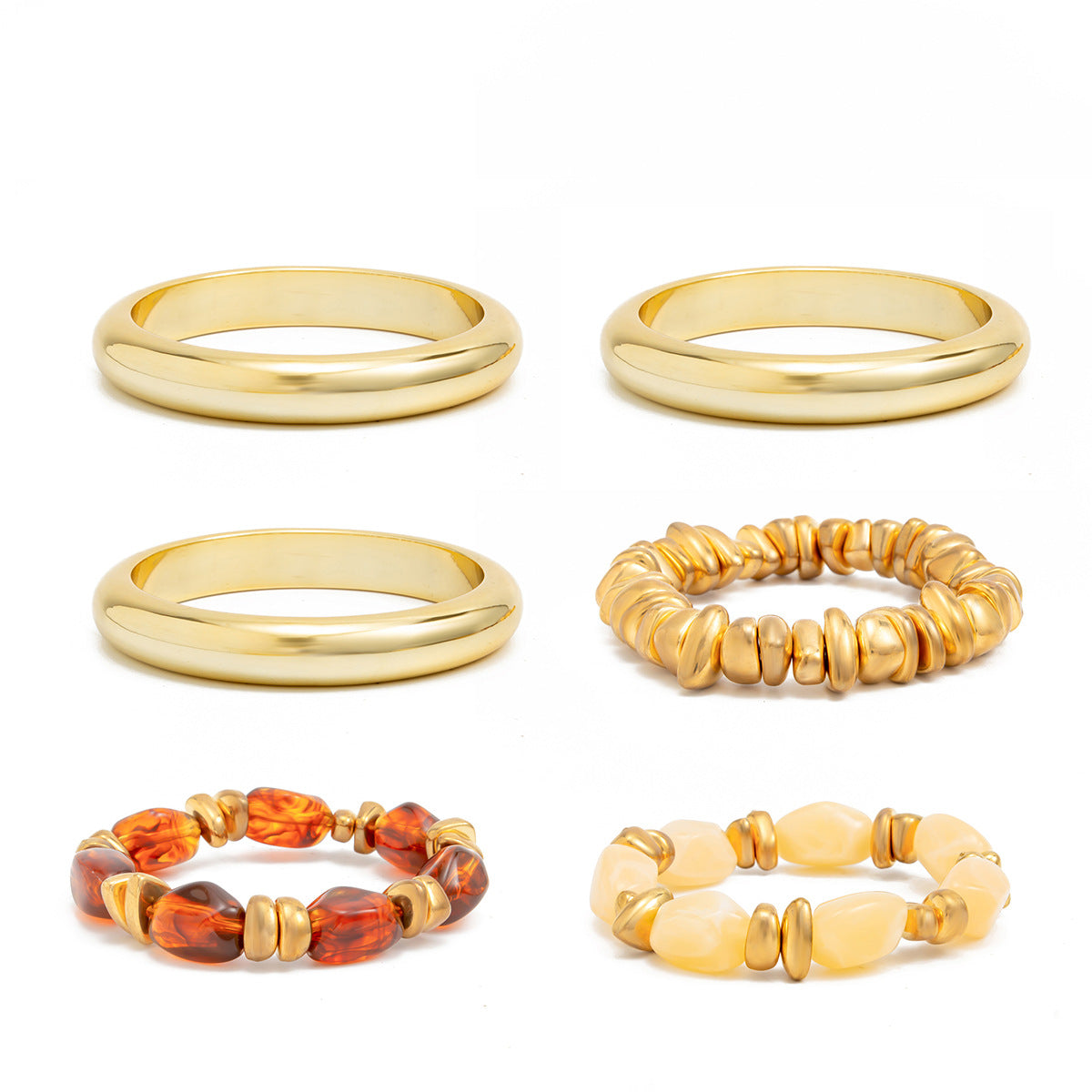 Vintage Irregular Resin Beaded Stretch Bracelet Set 6W6JBR595