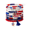 Stylish USA Flag Elastic Beaded Chain Bracelets Set 8ZA6JBR301L