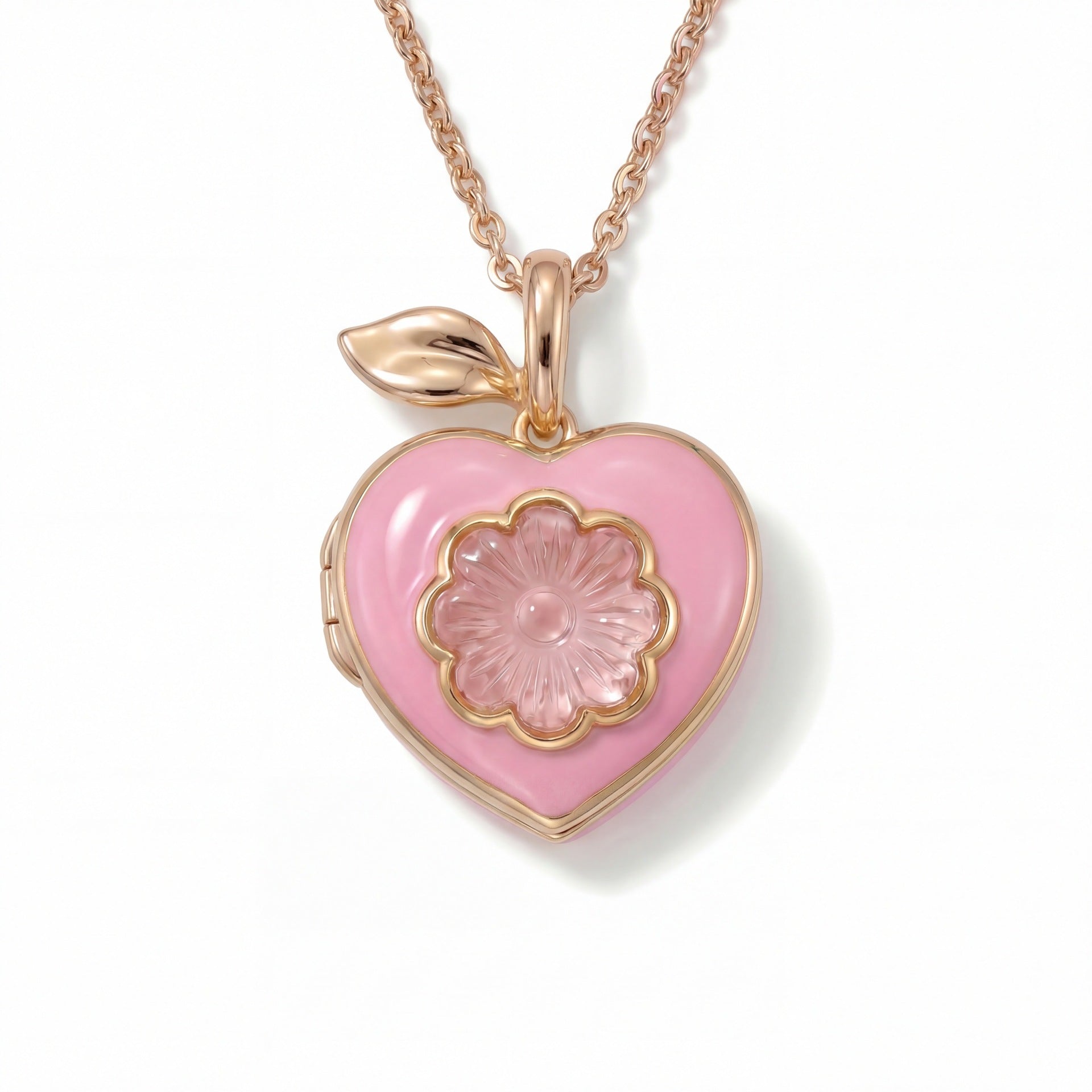 Cute Pink Peach Heart Pendant Locket Necklace 6W6JNC413L