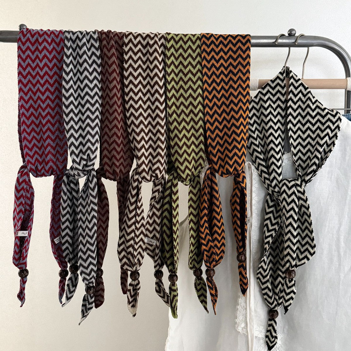 Vintgae Color Block Wave Striped Knit Scarf 6W6NSC97