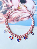 Hand Woven USA Flag Umbrella Pendant Choker Necklace 8ZA6JNC287T