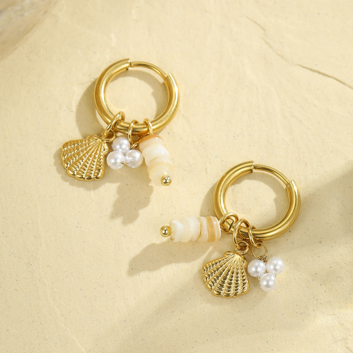 Starfish Shell Hoop Earrings - DippedShop Wholesale - #2947