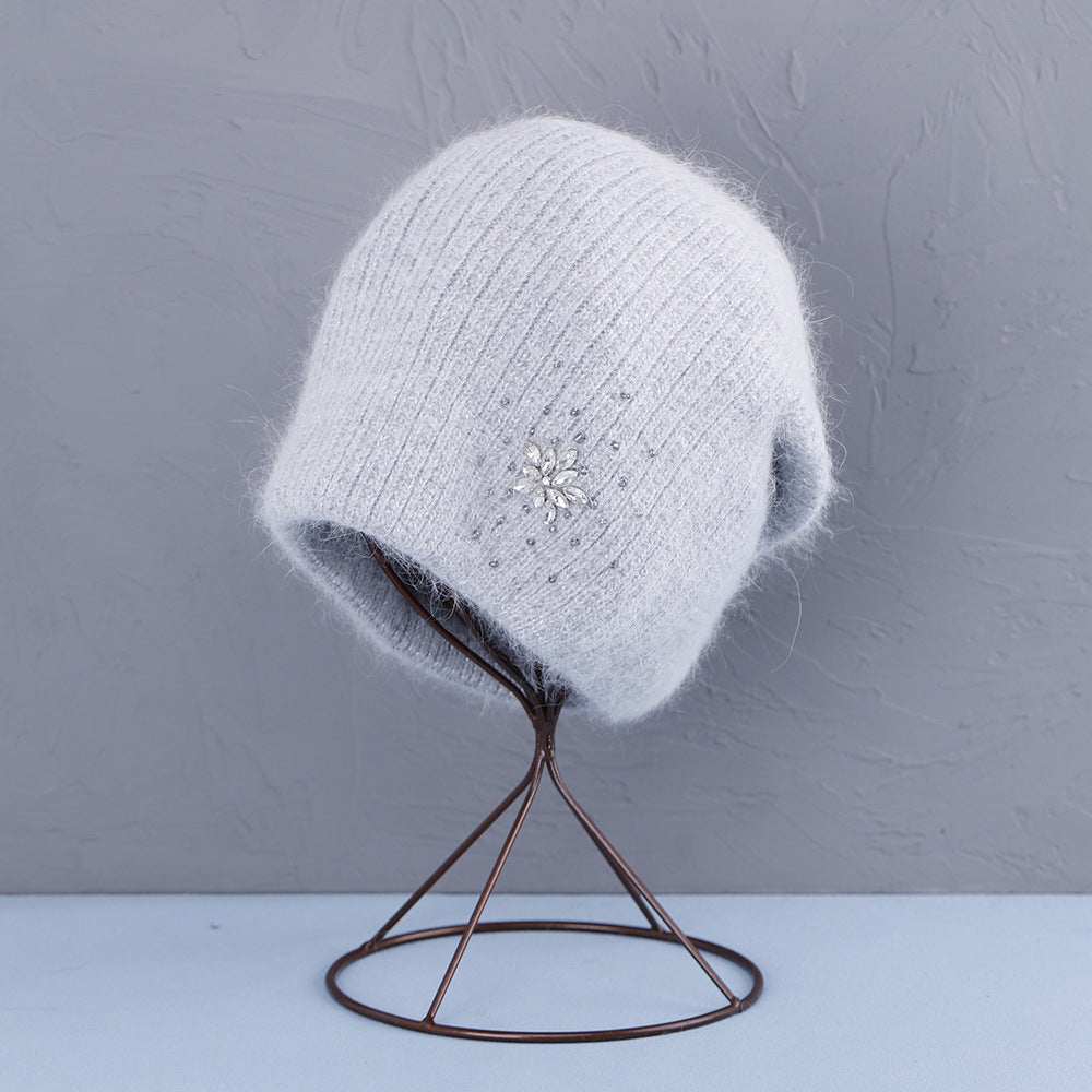 Rhinestone Solid Color Angora Knit Beanie 6W6HAT694