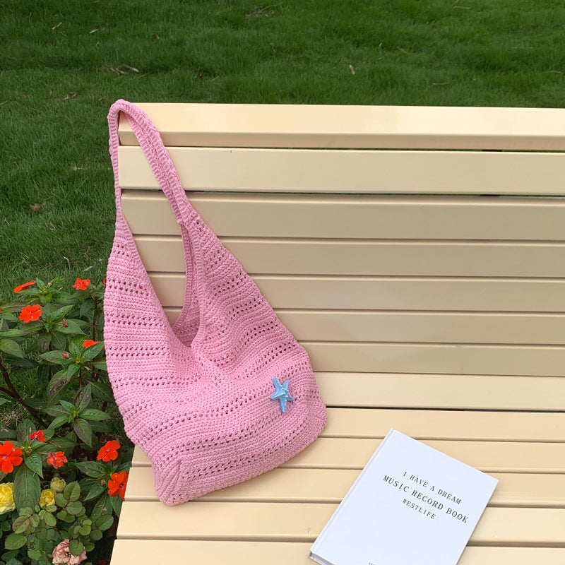 Solid Color Hollow Woven Shoulder Bag 6W10BBG1793