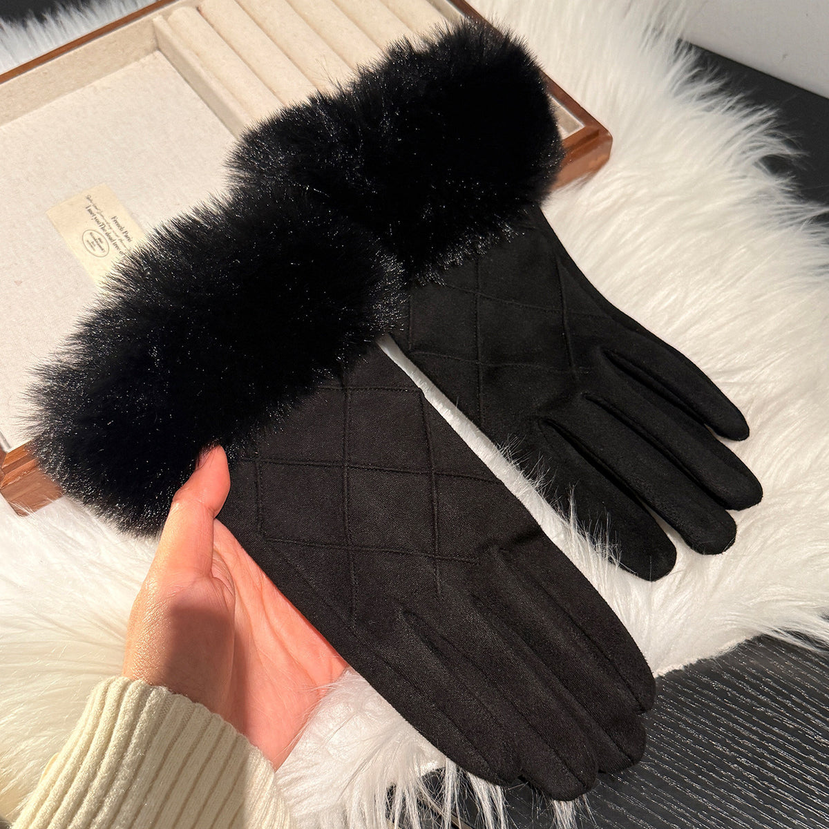 Suede Faux Fur Gloves - DippedShop Wholesale - #9539