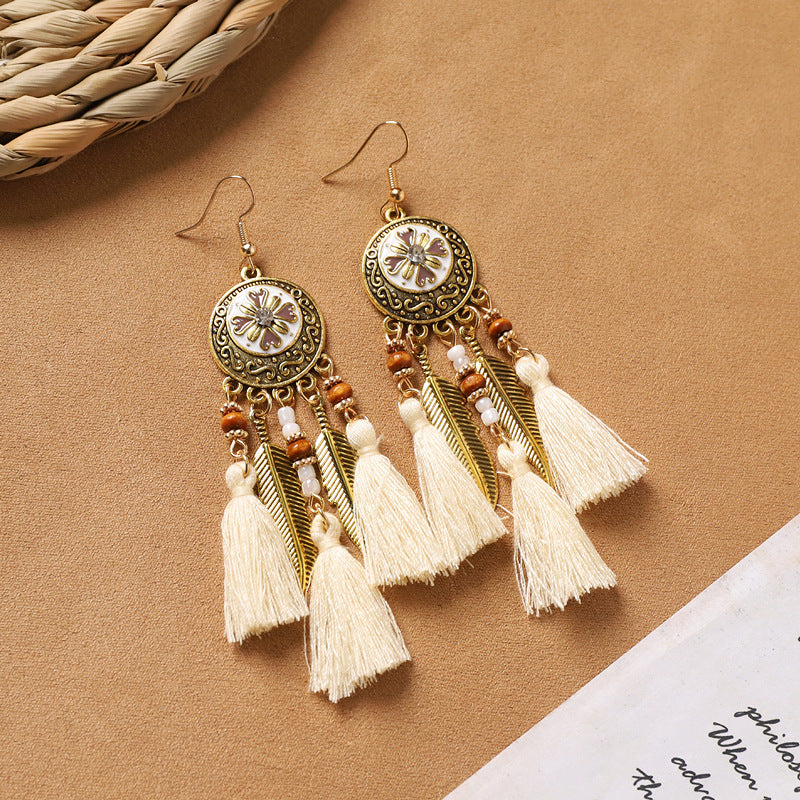 Retro Feather Tassel Earrings - DippedShop Wholesale - #8883