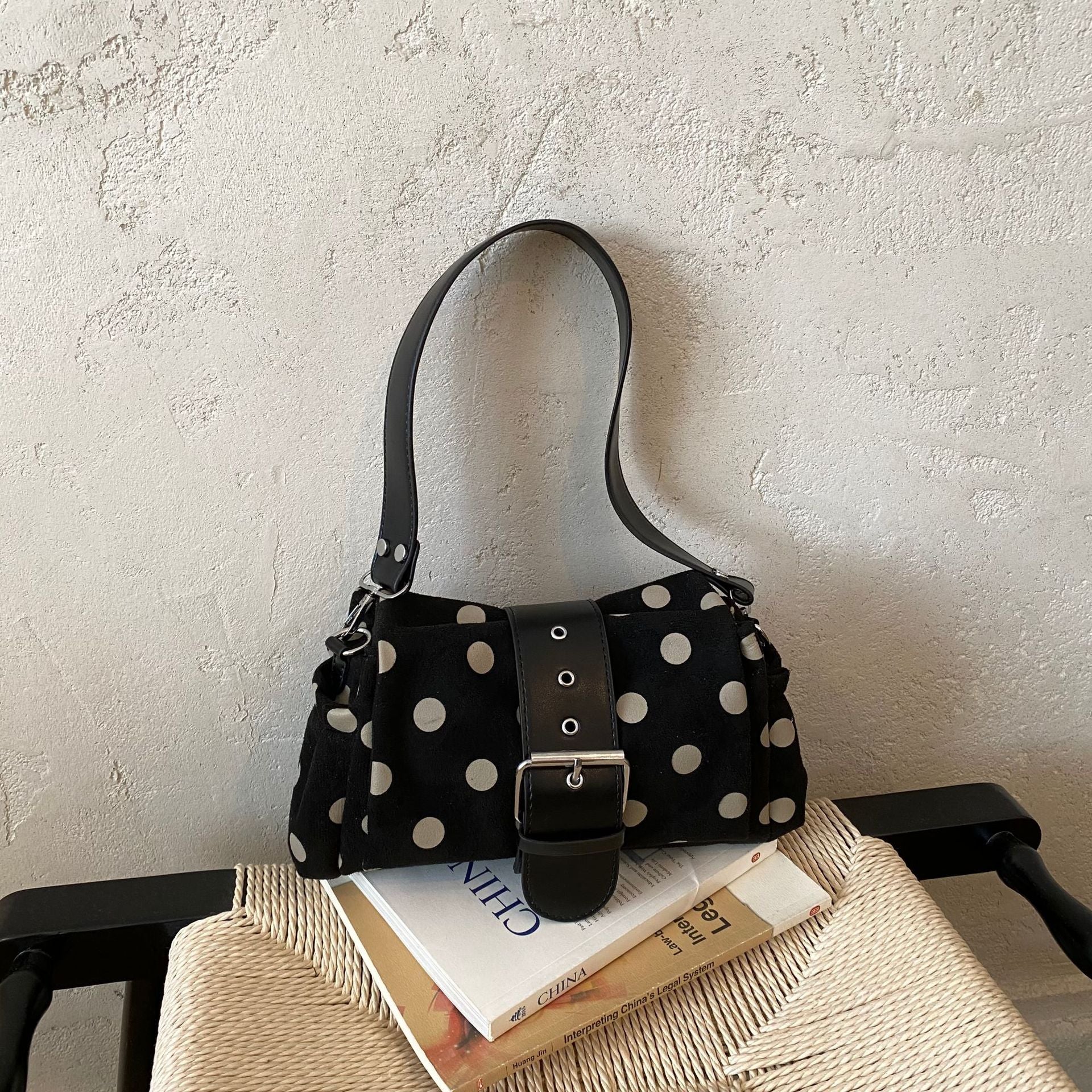 Stylish Polka Dot Canvas Shoulder Bag 6W10BBG1853